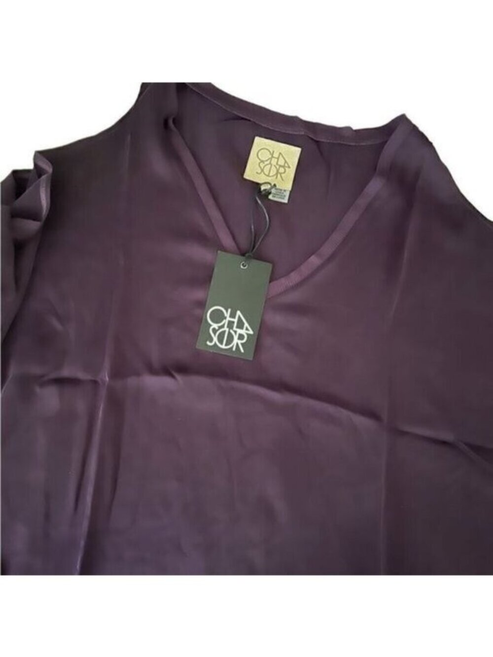 Chaser‎ Plum Silk Cold Shoulder Long Sleeve V Neck Top Size M NWT